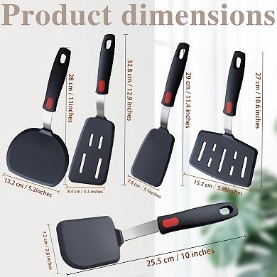 Silicone Spatula Turner 5 Pack Heat Resistant for Nonstick Cookware