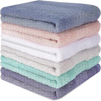 6 Pack 100% Cotton Wash Cloth, 13x13 Inch Highly Absorbent and Soft Feel Fingertip Towels, 6 Colors