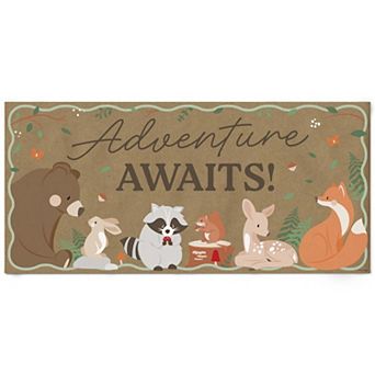 Woodland Animals Adventure Awaits Kraft Paper Banner, Baby Shower or Birthday Printed Sign 1 ct