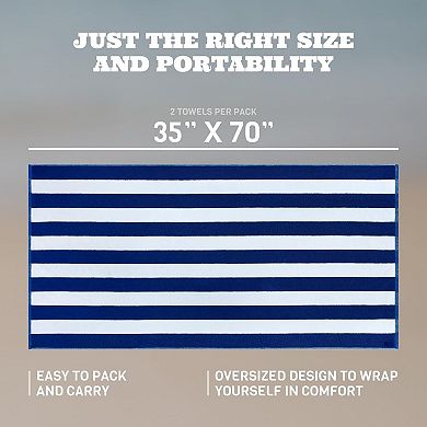 2 Pack Classic Stripe Cabana Beach Towels Oversized 2 Pack, Cotton Bath Towel Large- 35x70