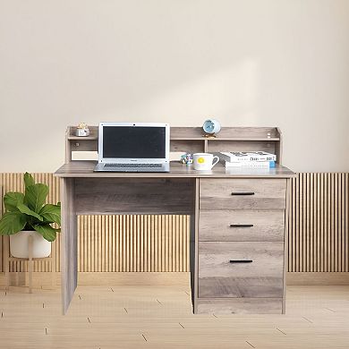 Computer Desk with Oversized Desktop, Drawers, and Storage Shelves - Grey