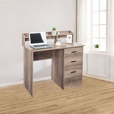 Computer Desk with Oversized Desktop, Drawers, and Storage Shelves - Grey