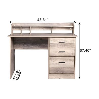 Computer Desk with Oversized Desktop, Drawers, and Storage Shelves - Grey