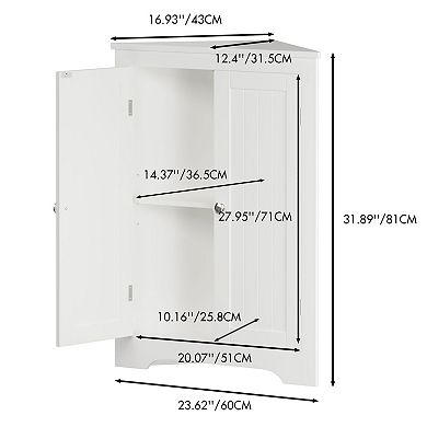 Corner Storage Cabinet with Doors, Adjustable Shelf, Small Space Organizer