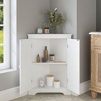 Corner Storage Cabinet with Doors, Adjustable Shelf, Small Space Organizer
