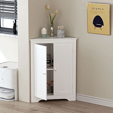 Corner Storage Cabinet with Doors, Adjustable Shelf, Small Space Organizer