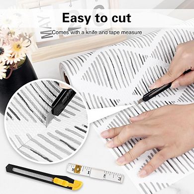 Great Ambitions Non-Adhesive Cabinet Liner, Waterproof Non-Slip 12"x20ft, Square Stripes Design