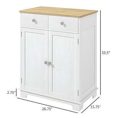 Multi Room Storage Cabinet with Two Drawers, Interior Shelf and Tabletop Surface