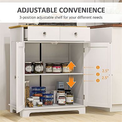 Multi Room Storage Cabinet with Two Drawers, Interior Shelf and Tabletop Surface