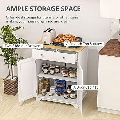 Multi Room Storage Cabinet with Two Drawers, Interior Shelf and Tabletop Surface