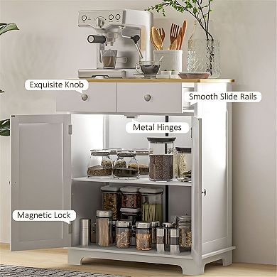 Multi Room Storage Cabinet with Two Drawers, Interior Shelf and Tabletop Surface