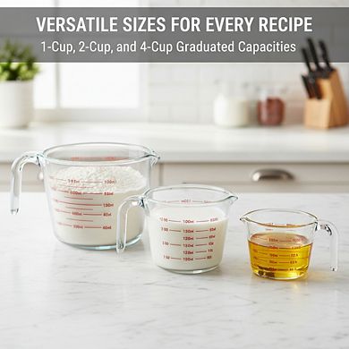 3-Pack Glass Measuring Cups Set, 1-2-4 Cup Oven & Dishwasher Safe for Baking