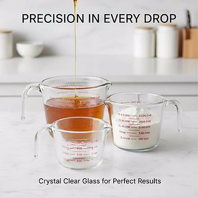 3-Pack Glass Measuring Cups Set, 1-2-4 Cup Oven & Dishwasher Safe for Baking
