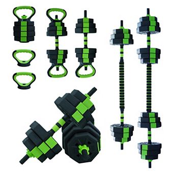 4-in-1 Adjustable Dumbbell & Kettlebell Set, 44Lbs Barbell & Push-Up Stand for Home Gym