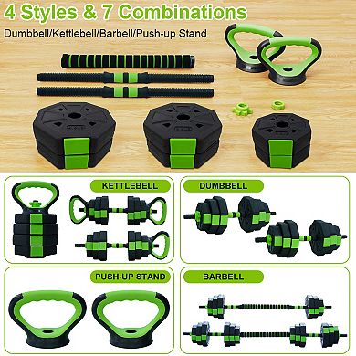 4-in-1 Adjustable Dumbbell & Kettlebell Set, 44Lbs Barbell & Push-Up Stand for Home Gym