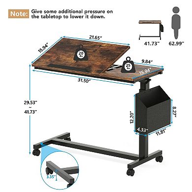 Adjustable C-Table with Tilt Top and Height Control for Overbed, Laptop, or Sofa Use