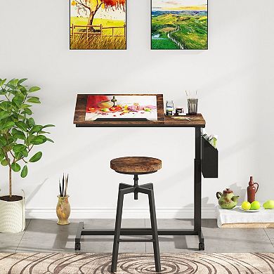 Adjustable C-Table with Tilt Top and Height Control for Overbed, Laptop, or Sofa Use