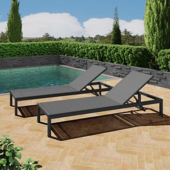 Chaise Lounge (Set of 2) Black Mesh with Aluminum Frame
