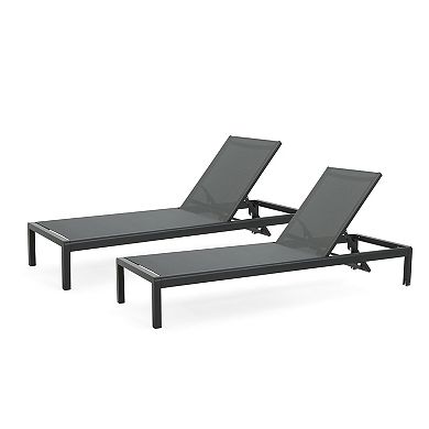 Chaise Lounge (Set of 2) Black Mesh with Aluminum Frame