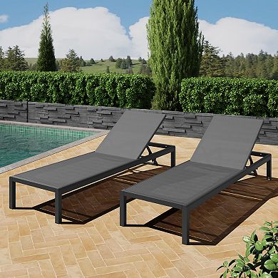 Chaise Lounge (Set of 2) Black Mesh with Aluminum Frame