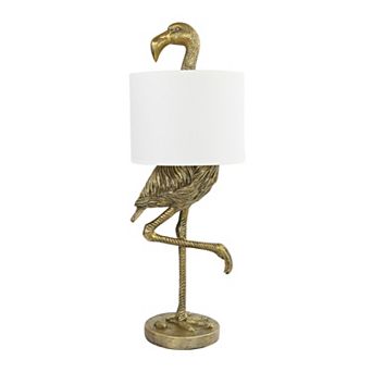 Hello Honey Resin Flamingo Table Lamp with Linen Shade, Gold Finish