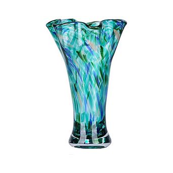 Teal Hand Blown Glass Ornamental Vase