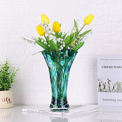 Teal Hand Blown Glass Ornamental Vase