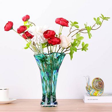 Teal Hand Blown Glass Ornamental Vase