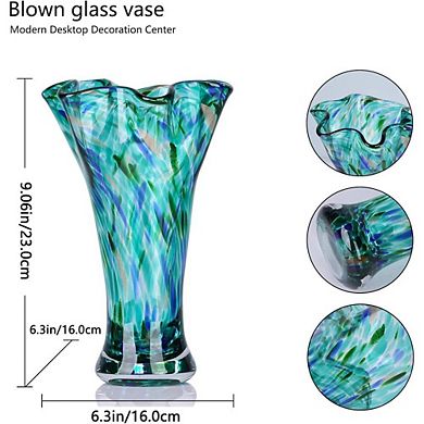Teal Hand Blown Glass Ornamental Vase