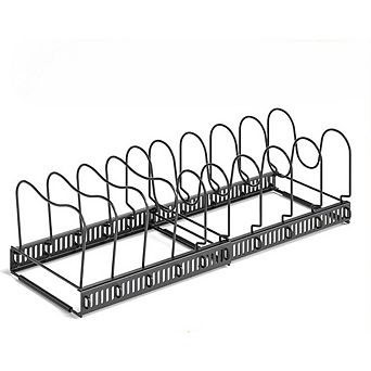 Great Ambitions Expandable Under-Cabinet Pot Lid Organizer, 10-Slot Rack for Pans & Cutting Boards