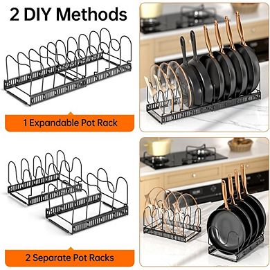 Great Ambitions Expandable Under-Cabinet Pot Lid Organizer, 10-Slot Rack for Pans & Cutting Boards