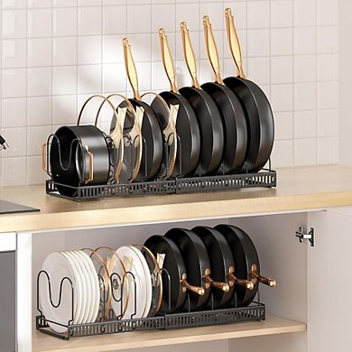 Great Ambitions Expandable Under-Cabinet Pot Lid Organizer, 10-Slot Rack for Pans & Cutting Boards