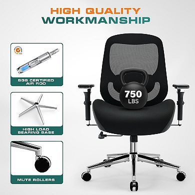 Black Ergonomic Office Chair Computer Mesh Desk Chairs with Wide Thick Seat Cushion