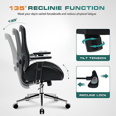 Black Ergonomic Office Chair Computer Mesh Desk Chairs with Wide Thick Seat Cushion