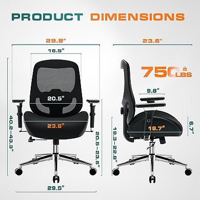 Black Ergonomic Office Chair Computer Mesh Desk Chairs with Wide Thick Seat Cushion