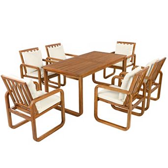 Merax 7 pc Patio Dining Set Outdoor Dining Table and Chairs Stylish Outdoor Furniture Set