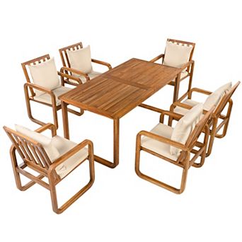 Merax 7 pc Patio Dining Set Outdoor Dining Table and Chairs Stylish Outdoor Furniture Set