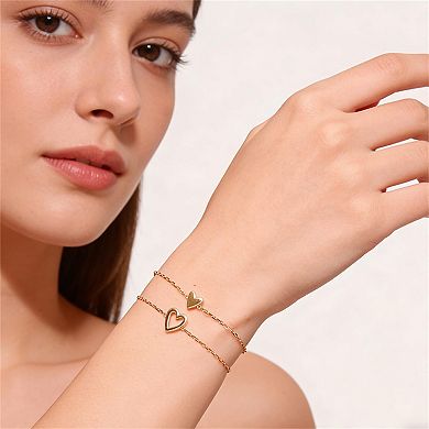 2 Piece Adjustable Heart Chain Bracelet Set