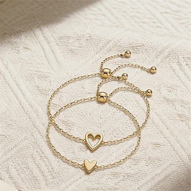 2 Piece Adjustable Heart Chain Bracelet Set