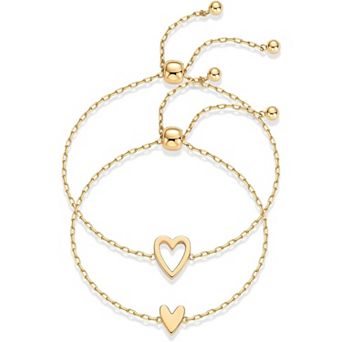 2 pc Adjustable Heart Chain Bracelet Set