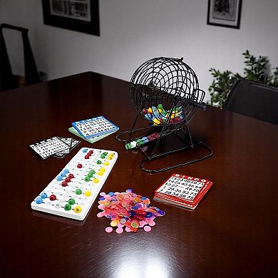Jumbo Deluxe Bingo Set for Large Groups, 100 Cards, 500 Chips, 75 Balls, Metal Cage