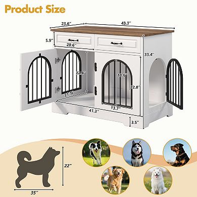 IFMALL Furniture Style Pet Crate with Storage Drawers for Medium Large Dogs