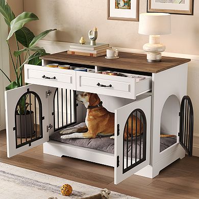 IFMALL Furniture Style Pet Crate with Storage Drawers for Medium Large Dogs