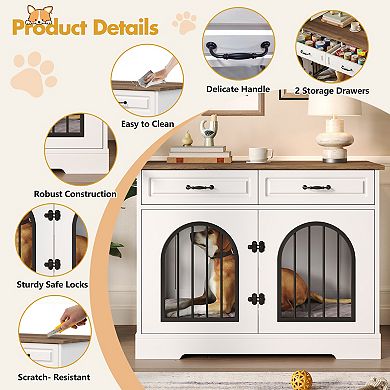 IFMALL Furniture Style Pet Crate with Storage Drawers for Medium Large Dogs