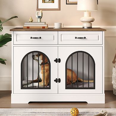IFMALL Furniture Style Pet Crate with Storage Drawers for Medium Large Dogs