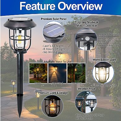 Solar Motion Sensor Lantern Warm Edison Light with 120° Motion Detection for Pathways -1pc Set