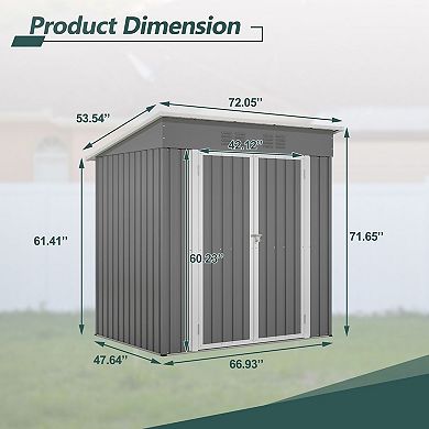 Galvanized Steel Garden Storage Shed for Backyard Tools, Lawn Equipment, and Supplies