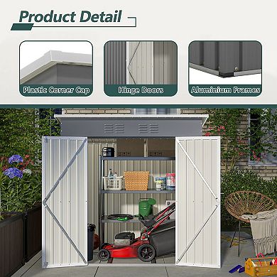 Galvanized Steel Garden Storage Shed for Backyard Tools, Lawn Equipment, and Supplies