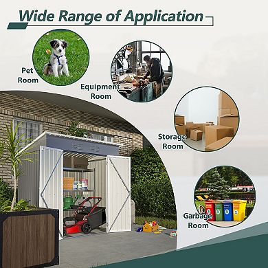 Galvanized Steel Garden Storage Shed for Backyard Tools, Lawn Equipment, and Supplies