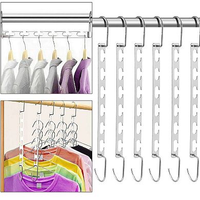 6 Pack Metal Closet Hanger Organizer Space Saving Clothes Rack Hooks